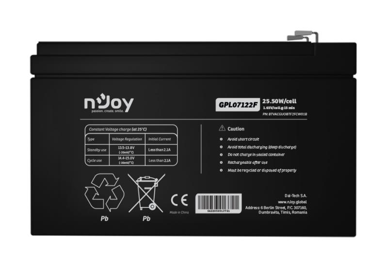 Acumulator nJoy GPL07122F 12V 22.72W/cell, Capacitate 22.72W/cell evaluat la 1,65V/cell@15 - imagine 11