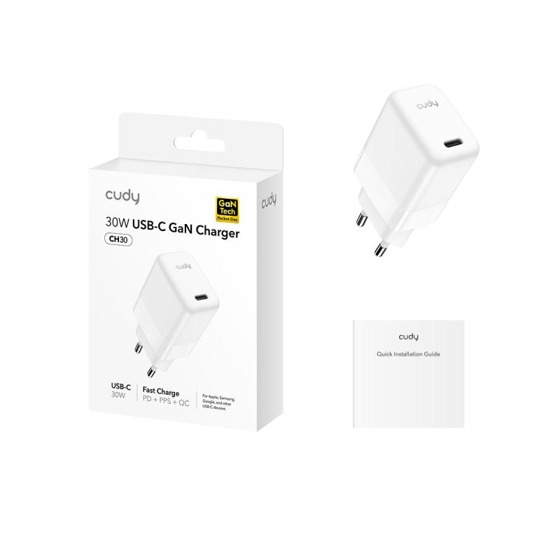 CUDY 30W USB-C Charger, GaN, 1 USB-C port, QC+PD 3.0, - imagine 4