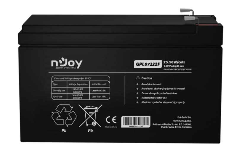 Acumulator nJoy GPL07122F 12V 22.72W/cell, Capacitate 22.72W/cell evaluat la 1,65V/cell@15 - imagine 7