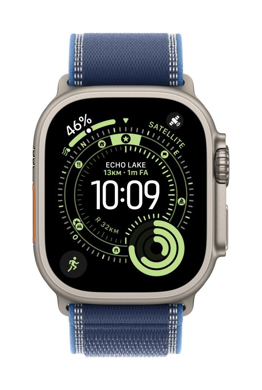 Apple Watch 49mm Blue/Bright Blue Trail Loop - S/M - Natural Titanium Finish