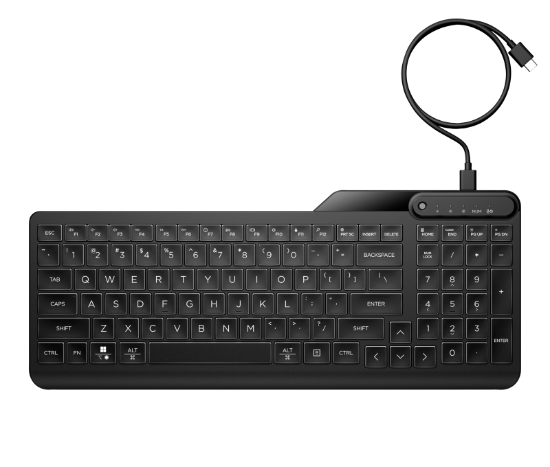 Tastatura HP 405 Backlit Wired Keyboard, USB, Negru