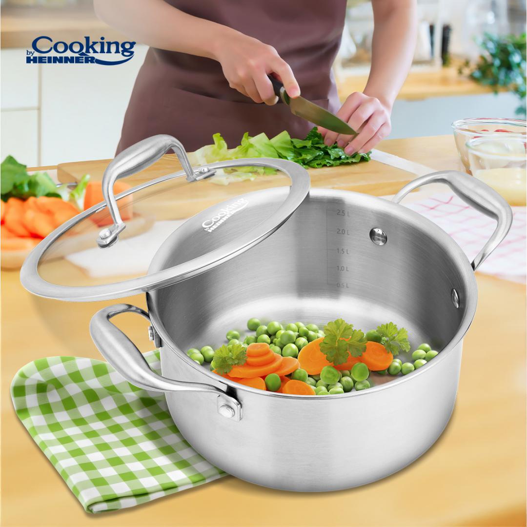 SEMIOALA INOX+CAPAC STICLA 20x10CM, 2.8L, ATOMIC3, COOKING BY HEINNER - imagine 7