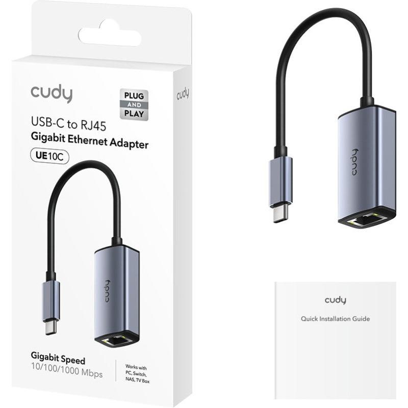 CUDY Aluminum Portable USB-C to Gigabit Ethernet Adapter, Compatible with