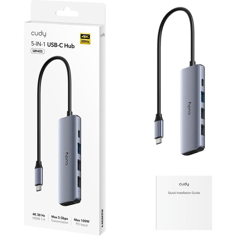 Hub USB CUDY 5-IN-1 USB Hub, USB-C, 5 porturi, HDMI,