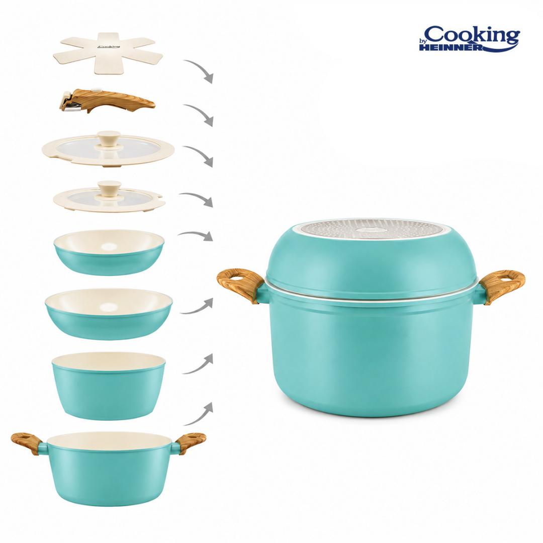 SET 8 PIESE DIN ALUMINIU FORJAT MARBELLA TURQUISE, COOKING BY
