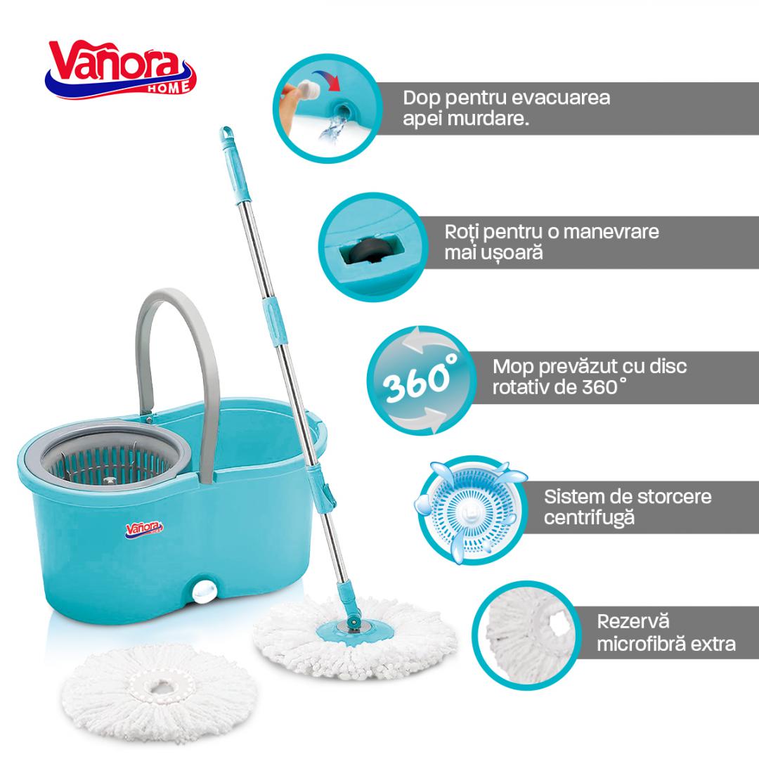 SET CURATENIE CU MOP ROTATIV, CLEAN360, ALBASTRU - imagine 6