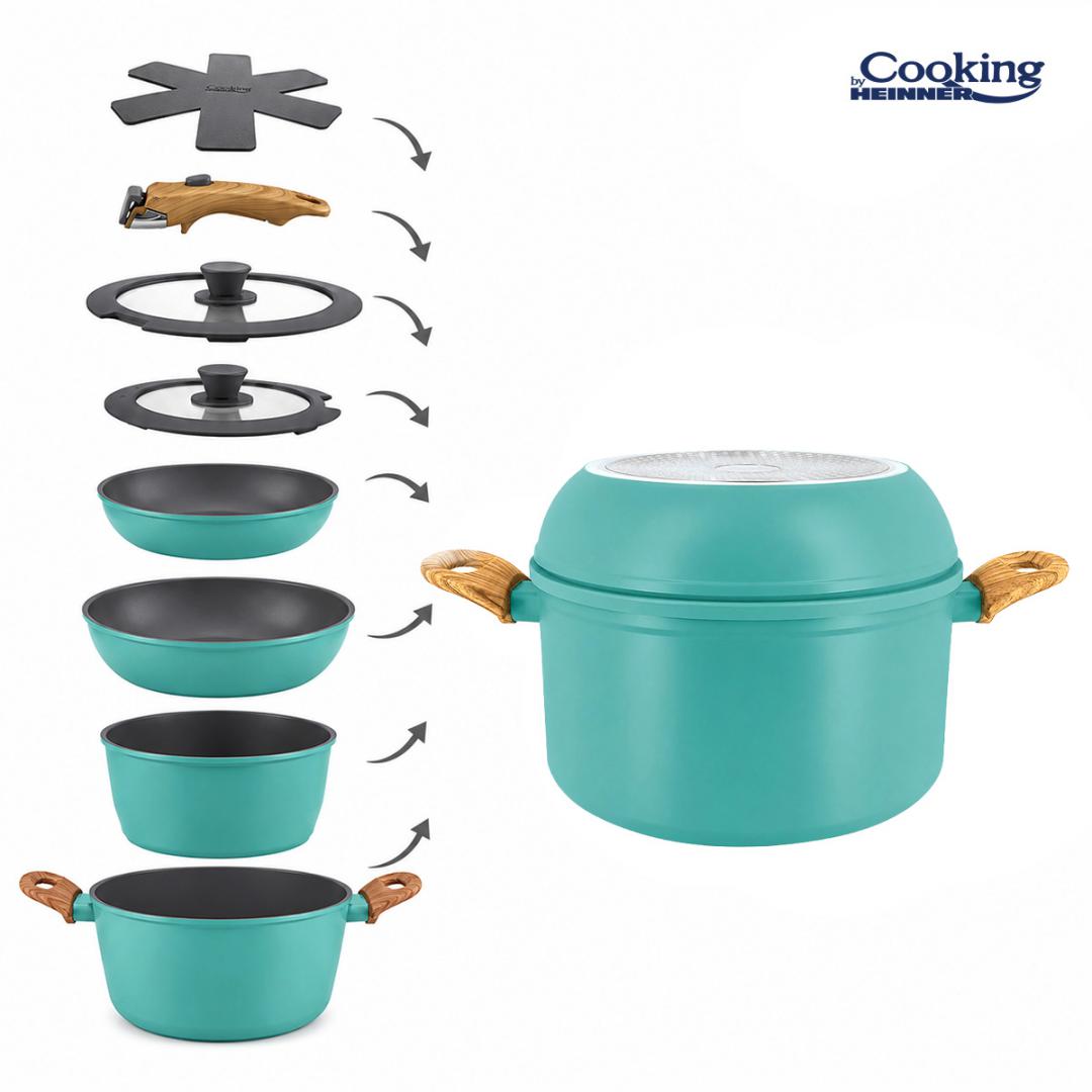 SET 8 PIESE DIN ALUMINIU FORJAT MARBELLA TURQUISE, COOKING BY