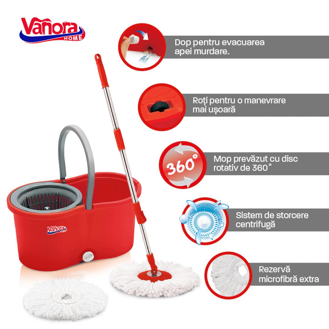 SET CURATENIE CU MOP ROTATIV, CLEAN360, ROSU - imagine 6