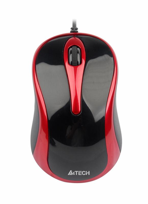Mouse A4tech cu fir, optic, V-TRACK, 1600dpi, negru/rosu, V-Track padless,