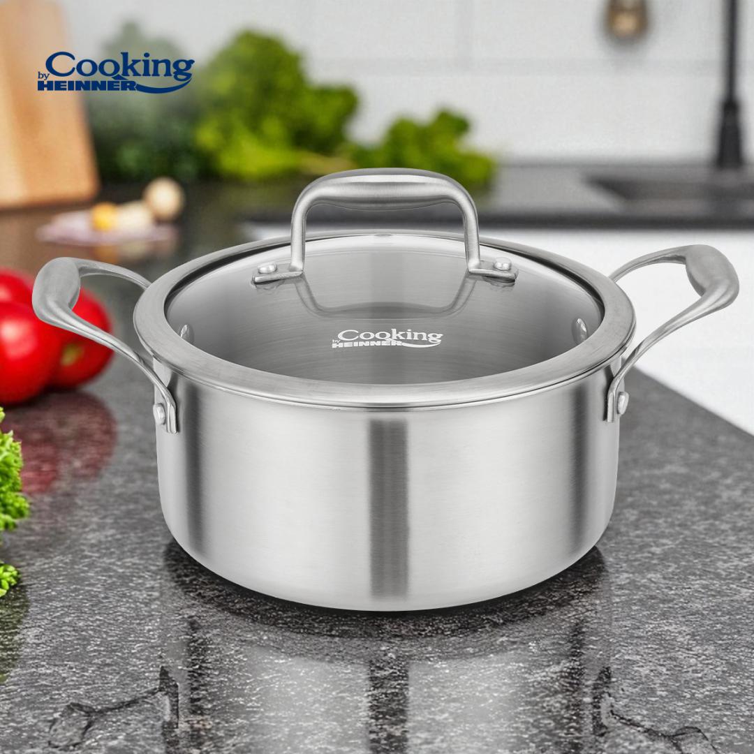 SEMIOALA INOX+CAPAC STICLA 20x10CM, 2.8L, ATOMIC3, COOKING BY HEINNER - imagine 6