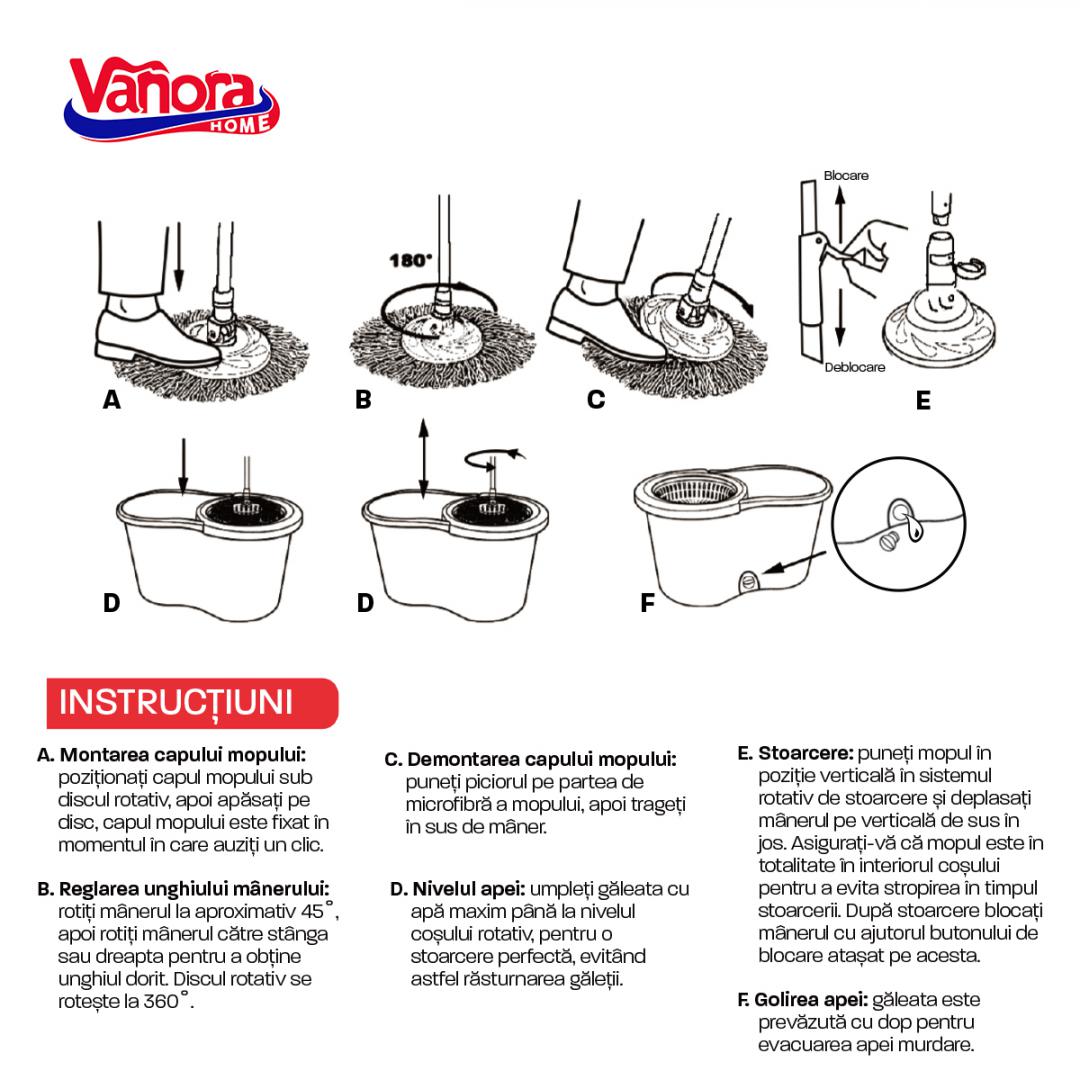 SET CURATENIE CU MOP ROTATIV, CLEAN360, ROSU - imagine 9