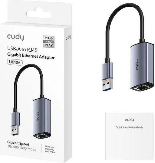 Hub USB CUDY UE10A USB-A, 1 porturi, RJ-45, Argintiu