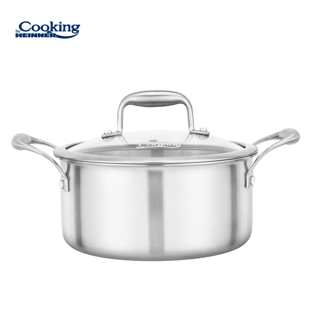 SEMIOALA INOX+CAPAC STICLA 24x12CM, 5L, ATOMIC3, COOKING BY HEINNER - imagine 3