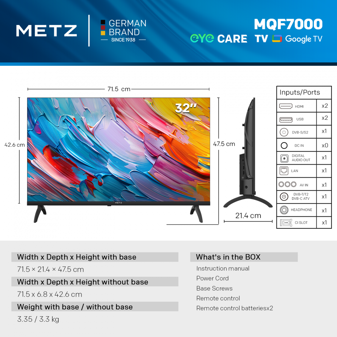Televizor METZ QLED 32MQF7000Z, 80 cm, Smart Google TV, HD, - imagine 6