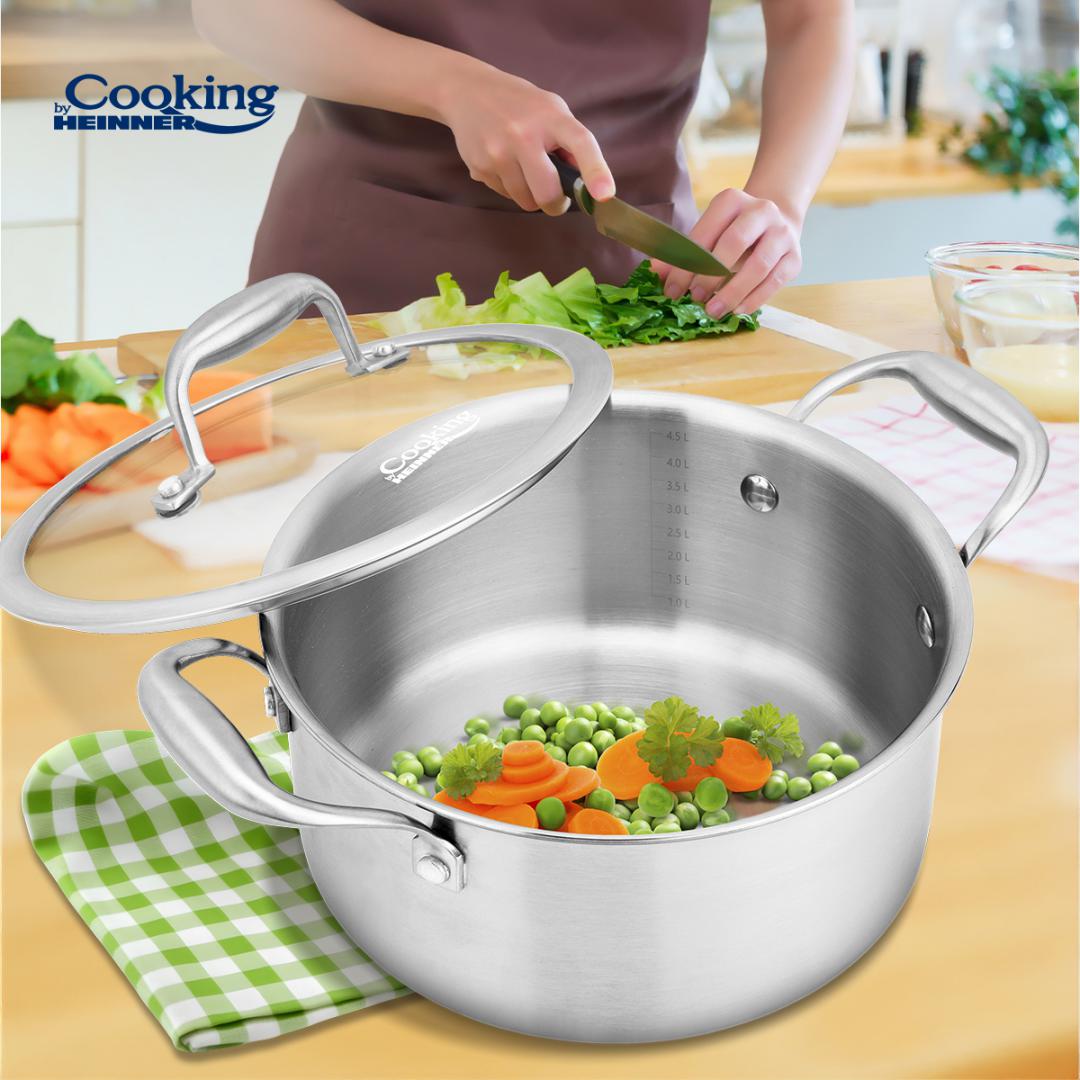 SEMIOALA INOX+CAPAC STICLA 24x12CM, 5L, ATOMIC3, COOKING BY HEINNER - imagine 7